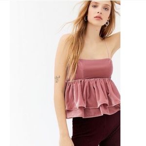Urban Outfitters Olivia Pink Velvet Peplum Top